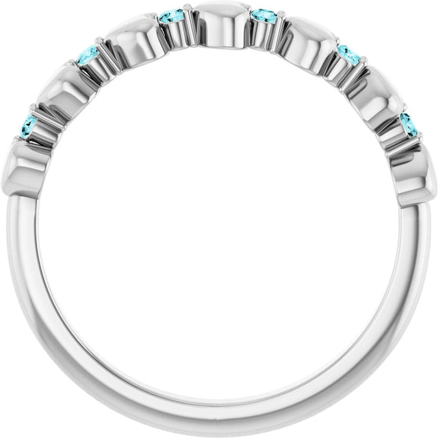 Platinum Round Natural Blue Zircon Accented Stackable Heart Ring - view 7