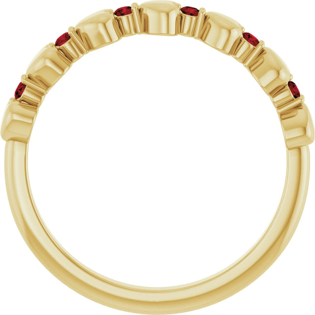 14K Gold Round Natural Mozambique Garnet Accented Stackable Heart Ring - Yellow Gold - view 7
