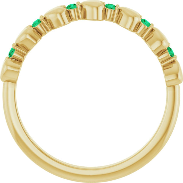 14K Gold Round Natural Emerald Accented Stackable Heart Ring - Yellow Gold - view 7