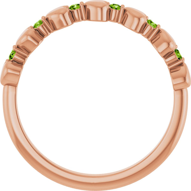 14K Gold Round Natural Peridot Accented Stackable Heart Ring - Rose Gold - view 7