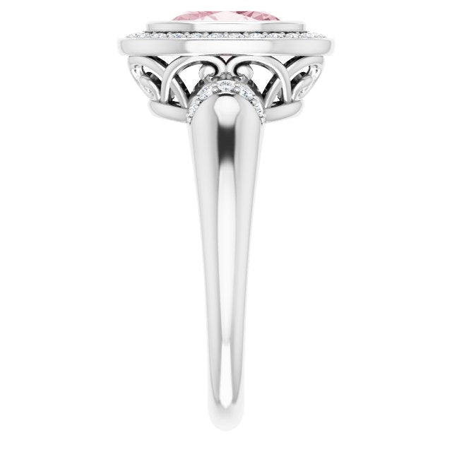 14K Gold Oval Natural Morganite & Natural Diamond Halo-Style Ring – 8x6mm - White Gold - view 4