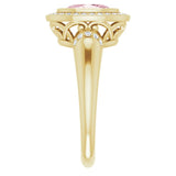 14K Gold Oval Natural Morganite & Natural Diamond Halo-Style Ring – 8x6mm - Yellow Gold - view 4