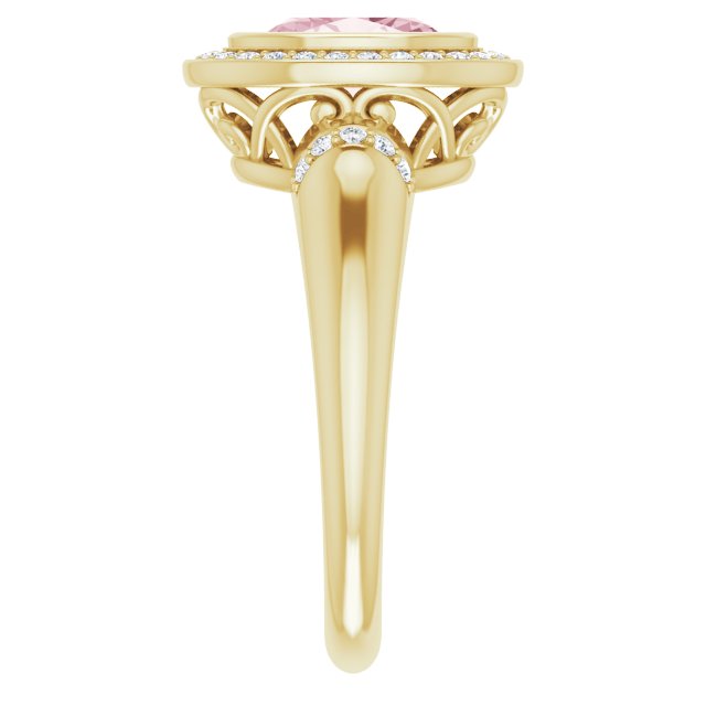 14K Gold Oval Natural Morganite & Natural Diamond Halo-Style Ring – 8x6mm - Yellow Gold - view 4