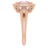14K Gold Oval Natural Morganite & Natural Diamond Halo-Style Ring – 8x6mm - Rose Gold - view 4