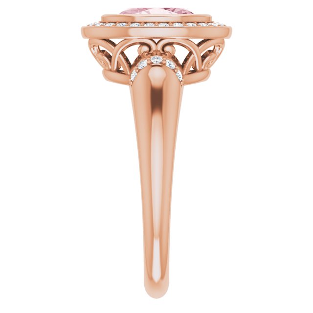 14K Gold Oval Natural Morganite & Natural Diamond Halo-Style Ring – 8x6mm - Rose Gold - view 4