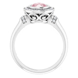 14K Gold Oval Natural Morganite & Natural Diamond Halo-Style Ring – 8x6mm - White Gold - view 2