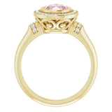 14K Gold Oval Natural Morganite & Natural Diamond Halo-Style Ring – 8x6mm - Yellow Gold - view 2
