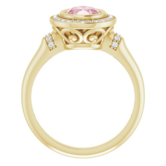 14K Gold Oval Natural Morganite & Natural Diamond Halo-Style Ring – 8x6mm - Yellow Gold - view 2