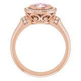 14K Gold Oval Natural Morganite & Natural Diamond Halo-Style Ring – 8x6mm - Rose Gold - view 2