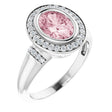 Platinum Oval Natural Morganite & Natural Diamond Halo-Style Ring – 8x6mm