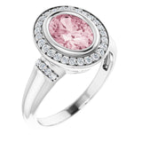 Platinum Oval Natural Morganite & Natural Diamond Halo-Style Ring – 8x6mm