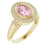 14K Gold Oval Natural Morganite & Natural Diamond Halo-Style Ring – 8x6mm - Yellow Gold