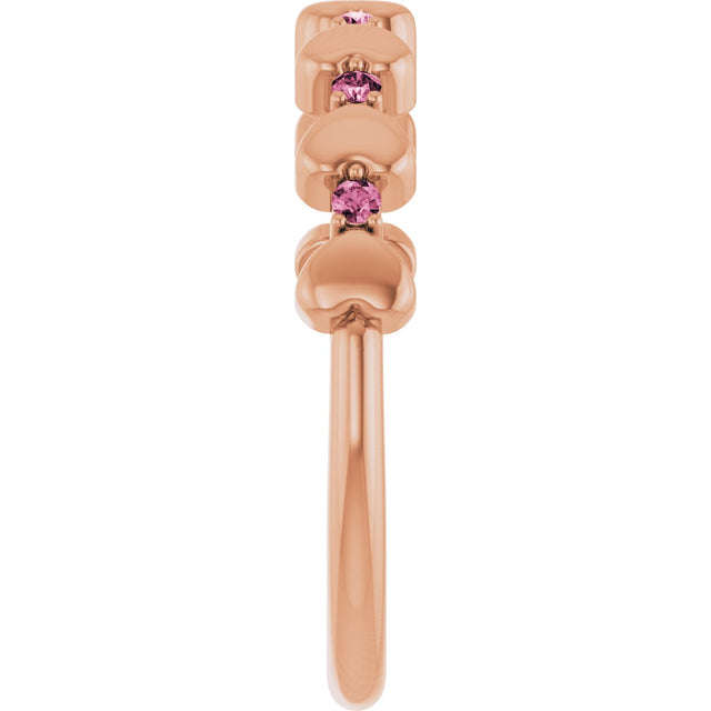 14K Gold Round Natural Pink Tourmaline Accented Stackable Heart Ring - Rose Gold - view 9