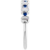 14K Gold Round Natural Blue Sapphire Accented Stackable Heart Ring - White Gold - view 9