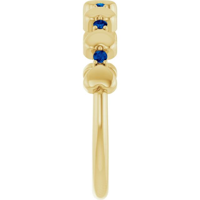 14K Gold Round Natural Blue Sapphire Accented Stackable Heart Ring - Yellow Gold - view 9