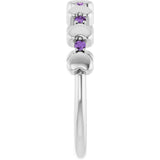 Platinum Round Natural Amethyst Accented Stackable Heart Ring - view 9