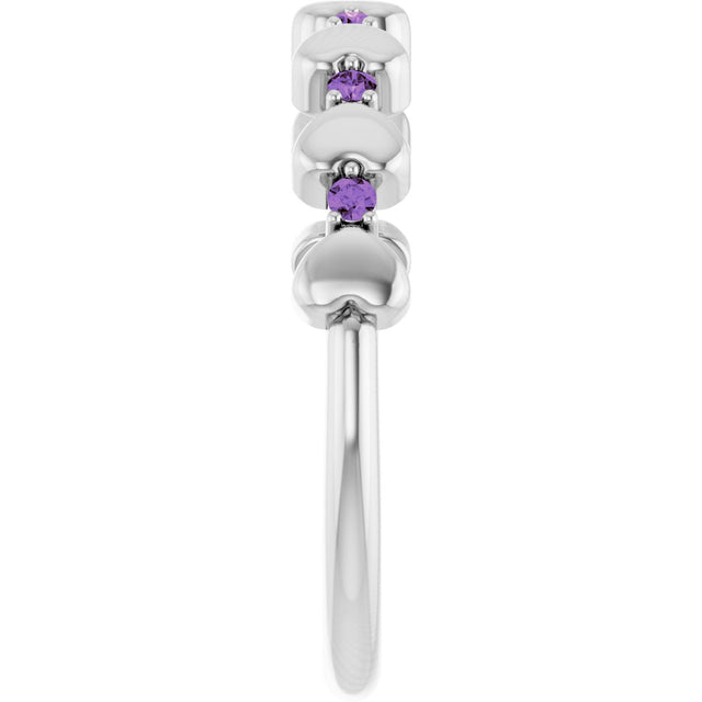 Platinum Round Natural Amethyst Accented Stackable Heart Ring - view 9