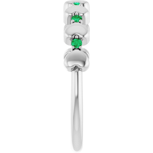 Platinum Round Natural Emerald Accented Stackable Heart Ring - view 9