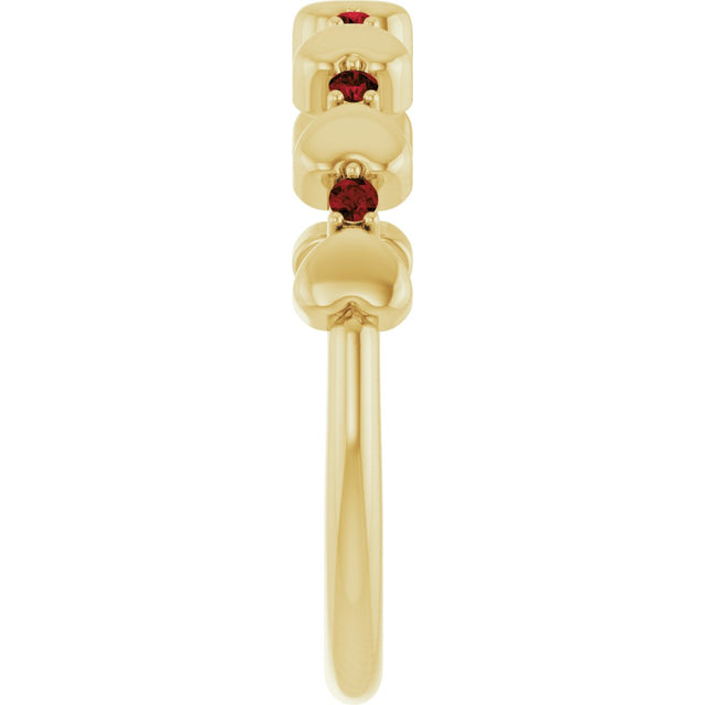 14K Gold Round Natural Mozambique Garnet Accented Stackable Heart Ring - Yellow Gold - view 9