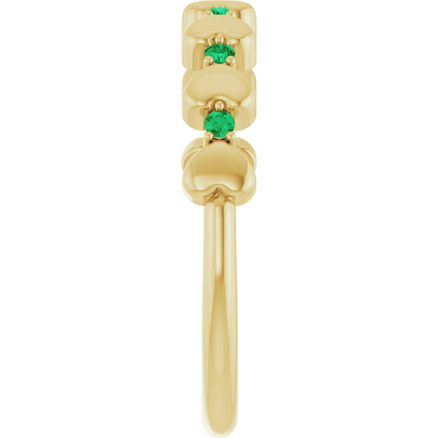 14K Gold Round Natural Emerald Accented Stackable Heart Ring - Yellow Gold - view 9
