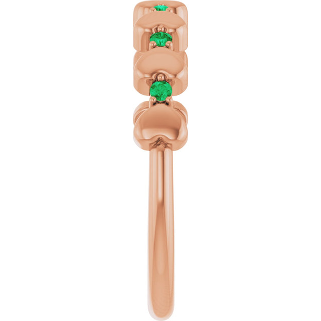 14K Gold Round Natural Emerald Accented Stackable Heart Ring - Rose Gold - view 9
