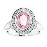 Platinum Oval Natural Morganite & Natural Diamond Halo-Style Ring – 8x6mm - view 3