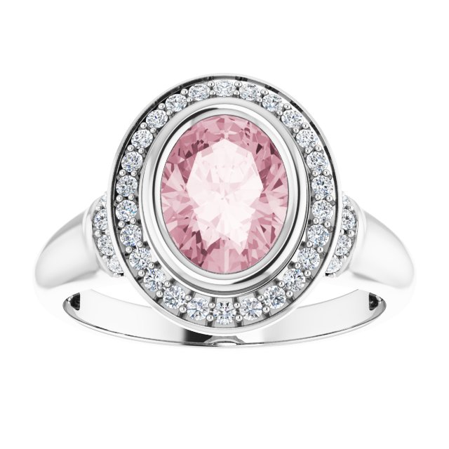 Platinum Oval Natural Morganite & Natural Diamond Halo-Style Ring – 8x6mm - view 3