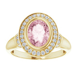 14K Gold Oval Natural Morganite & Natural Diamond Halo-Style Ring – 8x6mm - Yellow Gold - view 3