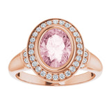 14K Gold Oval Natural Morganite & Natural Diamond Halo-Style Ring – 8x6mm - Rose Gold - view 3