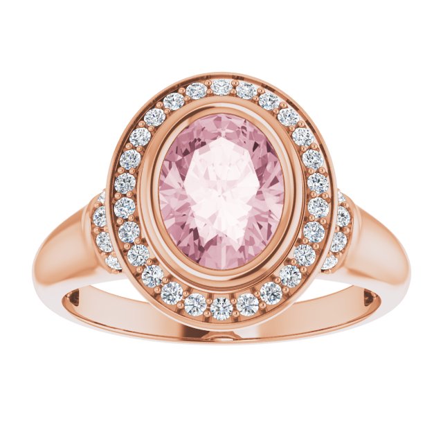 14K Gold Oval Natural Morganite & Natural Diamond Halo-Style Ring – 8x6mm - Rose Gold - view 3