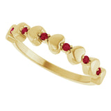 14K Gold Round Natural Ruby Accented Stackable Heart Ring - Yellow Gold - view 10