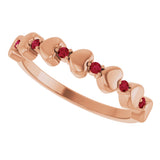 14K Gold Round Natural Ruby Accented Stackable Heart Ring - Rose Gold - view 10