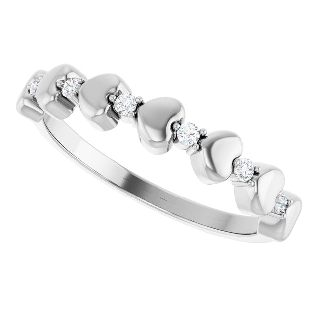 Platinum Round Natural Diamond Accented Stackable Heart Ring - view 10