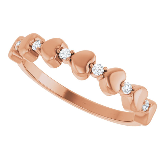 14K Gold Round Natural Diamond Accented Stackable Heart Ring - Rose Gold - view 10