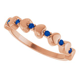 14K Gold Round Natural Blue Sapphire Accented Stackable Heart Ring - Rose Gold - view 10
