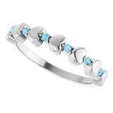 14K Gold Round Natural Aquamarine Accented Stackable Heart Ring - White Gold - view 10
