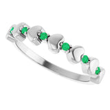 Platinum Round Natural Emerald Accented Stackable Heart Ring - view 10