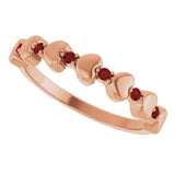 14K Gold Round Natural Mozambique Garnet Accented Stackable Heart Ring - Rose Gold - view 10