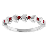 14K Gold Round Natural Ruby Accented Stackable Heart Ring - White Gold - view 8