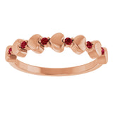 14K Gold Round Natural Ruby Accented Stackable Heart Ring - Rose Gold - view 8