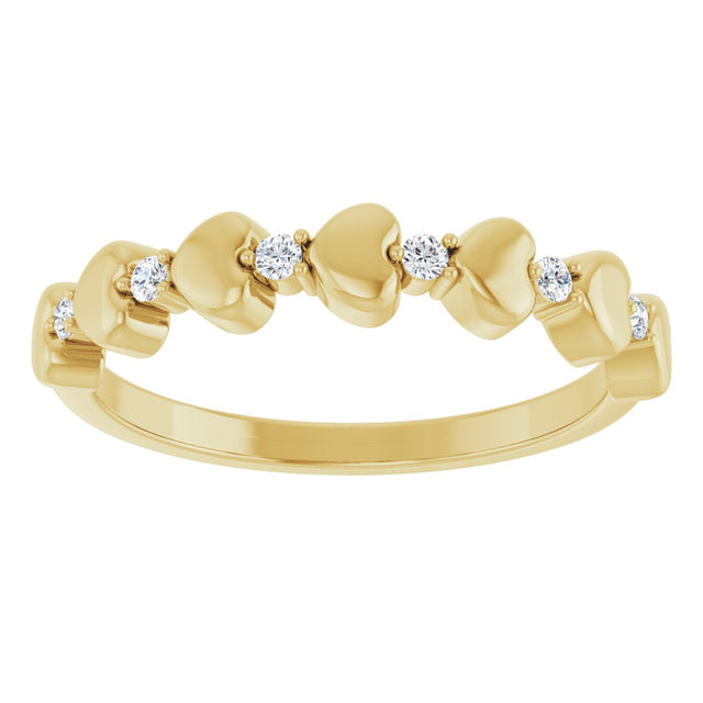 14K Gold Round Natural Diamond Accented Stackable Heart Ring - Yellow Gold - view 8