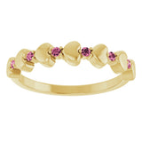 14K Gold Round Natural Pink Tourmaline Accented Stackable Heart Ring - Yellow Gold - view 8
