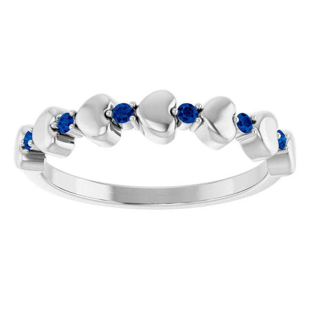 Platinum Round Natural Blue Sapphire Accented Stackable Heart Ring - view 8