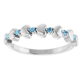 Platinum Round Natural Aquamarine Accented Stackable Heart Ring - view 8