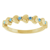 14K Gold Round Natural Aquamarine Accented Stackable Heart Ring - Yellow Gold - view 8