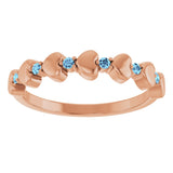 14K Gold Round Natural Aquamarine Accented Stackable Heart Ring - Rose Gold - view 8