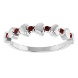Platinum Round Natural Mozambique Garnet Accented Stackable Heart Ring - view 8
