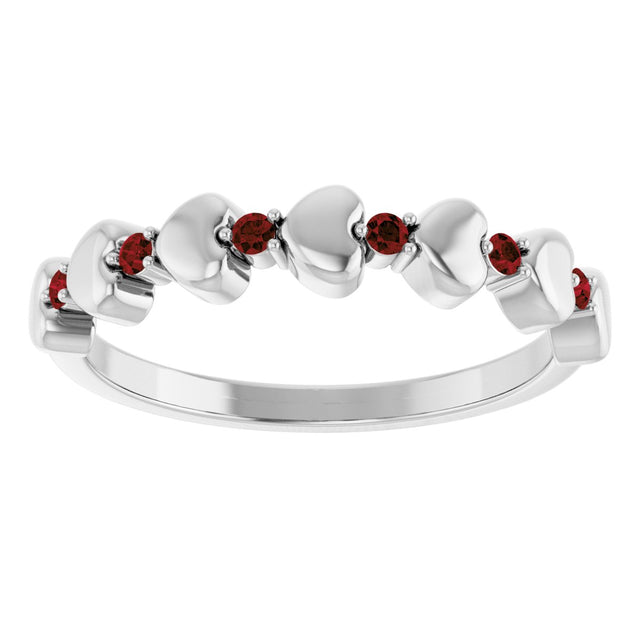 Platinum Round Natural Mozambique Garnet Accented Stackable Heart Ring - view 8
