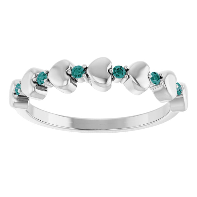 Platinum Round Natural Alexandrite Accented Stackable Heart Ring - view 8