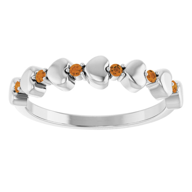 Platinum Round Natural Citrine Accented Stackable Heart Ring - view 8
